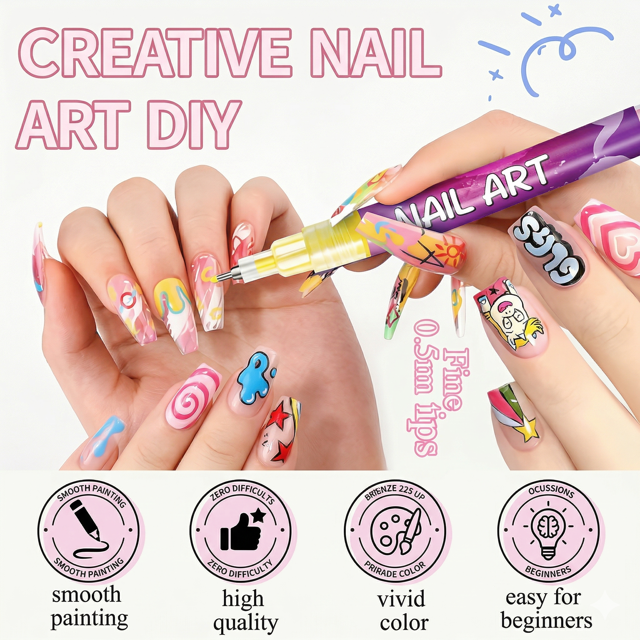 Nail Art Pens Set of 12 Colors